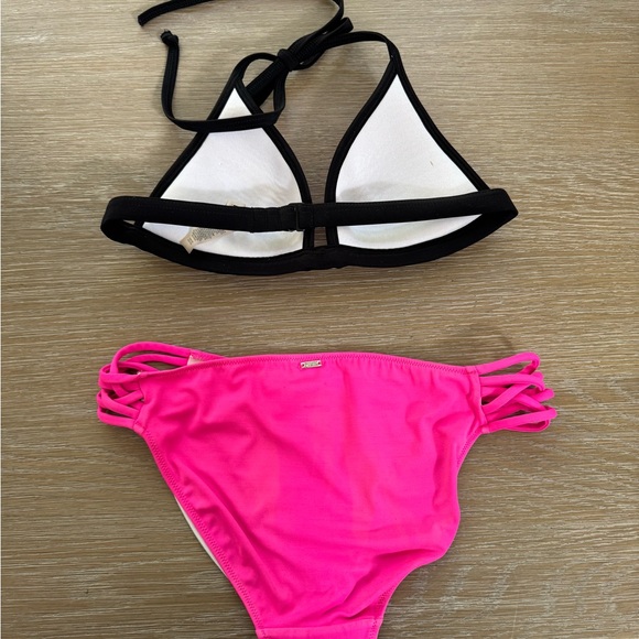 Victoria’s Secret PINK women’s neon 2pc black bikini swimsuit size small medium - Picture 2 of 5
